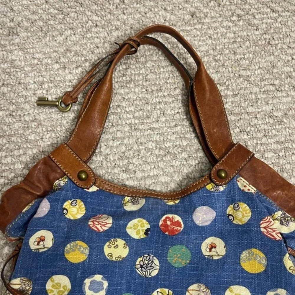 Fossil Blue and Brown Hobo Bag with Leather Straps - Picture 3 of 9